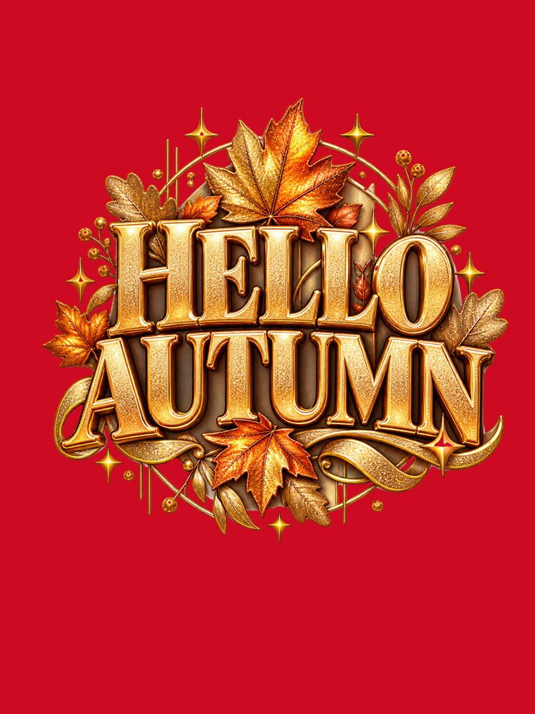 Hello Autumn - Golden Vintage Leaves & Typography by TatyanaArt