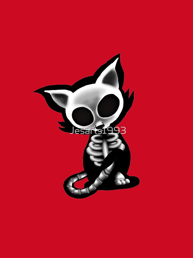 Skeleton cat red bg by DigitalCloud