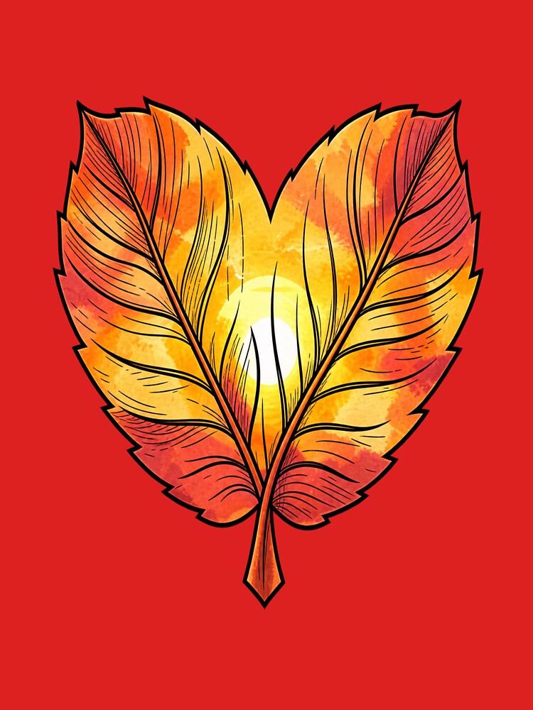 Autumn Heart Leaf with Glowing Sun by Hari Arts