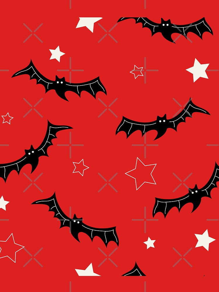 Vintage Cute Halloween Pattern on Red - bats / stars by Carrie Cantwell Art