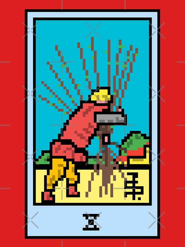 Wait, is this pixel art tarot? Pink - Minor Arcana 'Ten of Wands' (Design for T-shirt, stickers and other accessories) by Pixel Waite