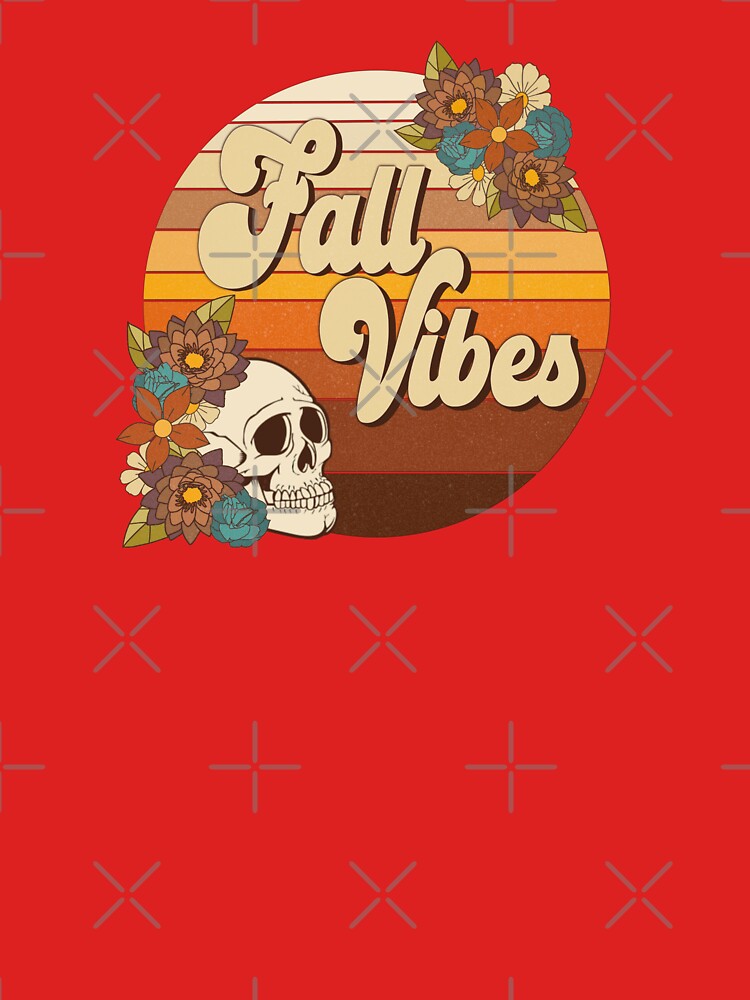 Fall Vibes – Retro Skull & Autumn Floral Sunset Design by MarlandTreasures