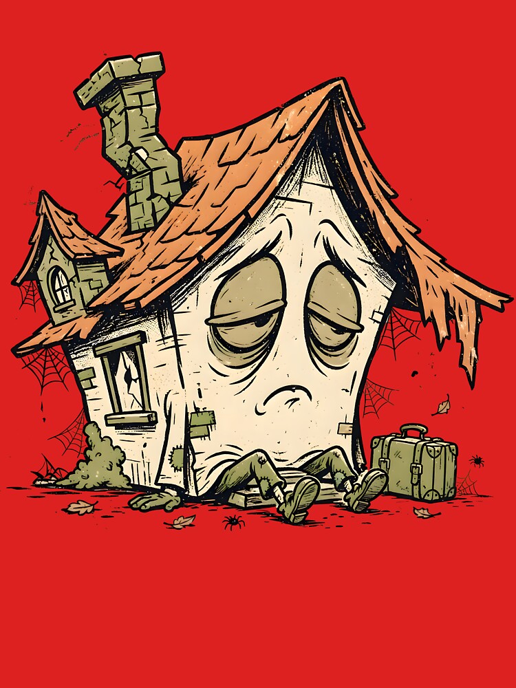 Sleepy Haunted House with Face by PreeCha Art & Co.