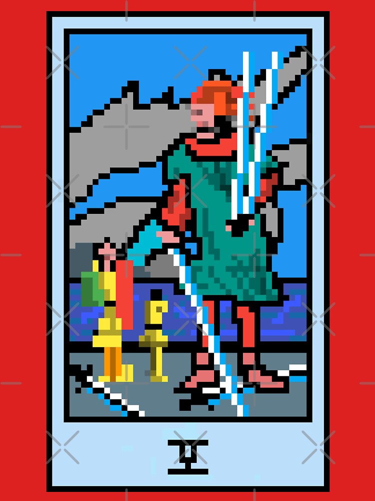 Wait, is this pixel art tarot? Pink - Minor Arcana 'Five of Swords' (Design for T-shirt, stickers and other accessories) by Pixel Waite