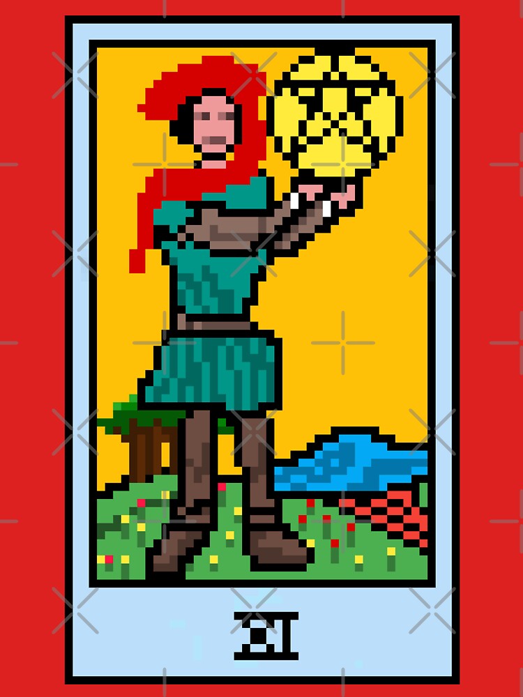 Wait, is this pixel art tarot? Pink - Minor Arcana 'Page of Pentacles' (Design for T-shirt, stickers and other accessories) by Pixel Waite
