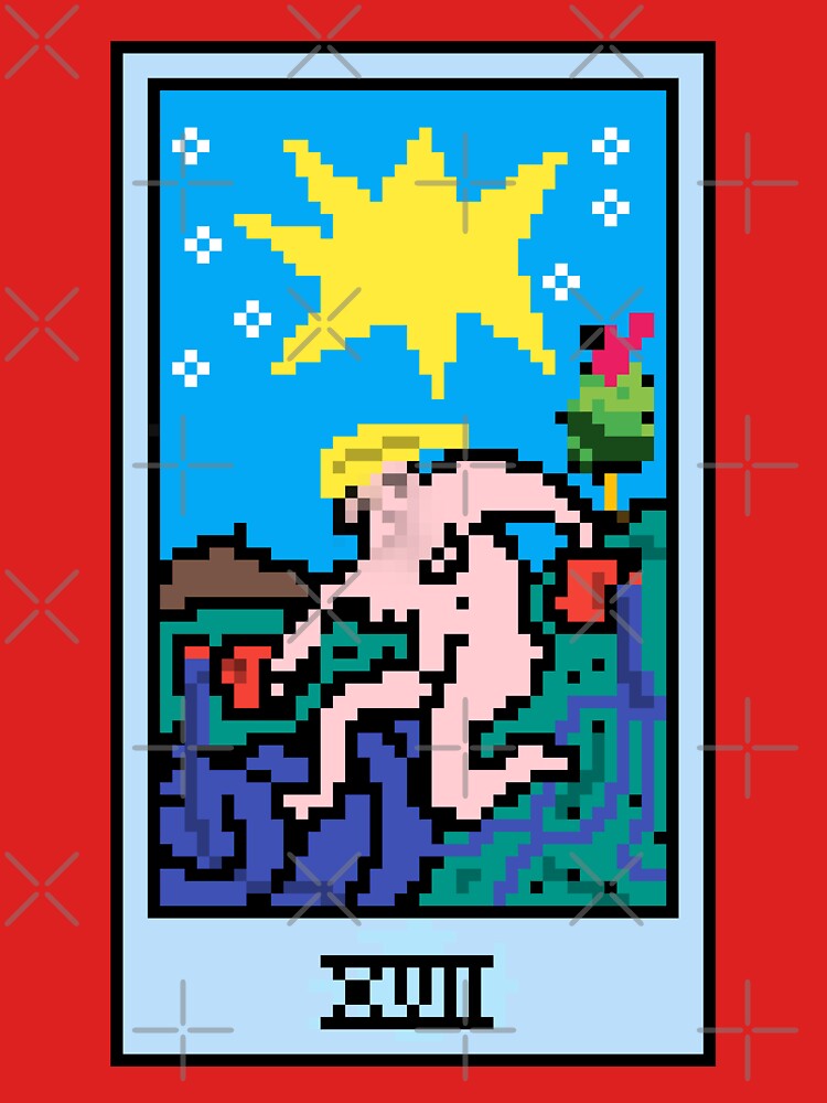 Wait, is this pixel art tarot? Pink - Major Arcana 'The Star' (Design for T-shirt, stickers and other accessories) by Pixel Waite