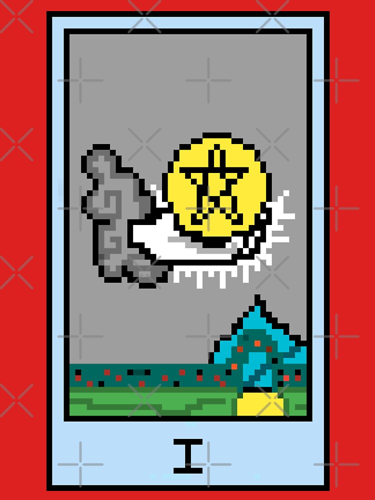 Wait, is this pixel art tarot? Pink - Minor Arcana 'Ace of Pentacles' (Design for T-shirt, stickers and other accessories) by Pixel Waite
