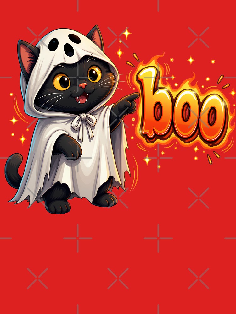 Boo Ghost Cat - Cute Halloween Black Cat Costume Funny Spooky Kitten by Retro Whiskers