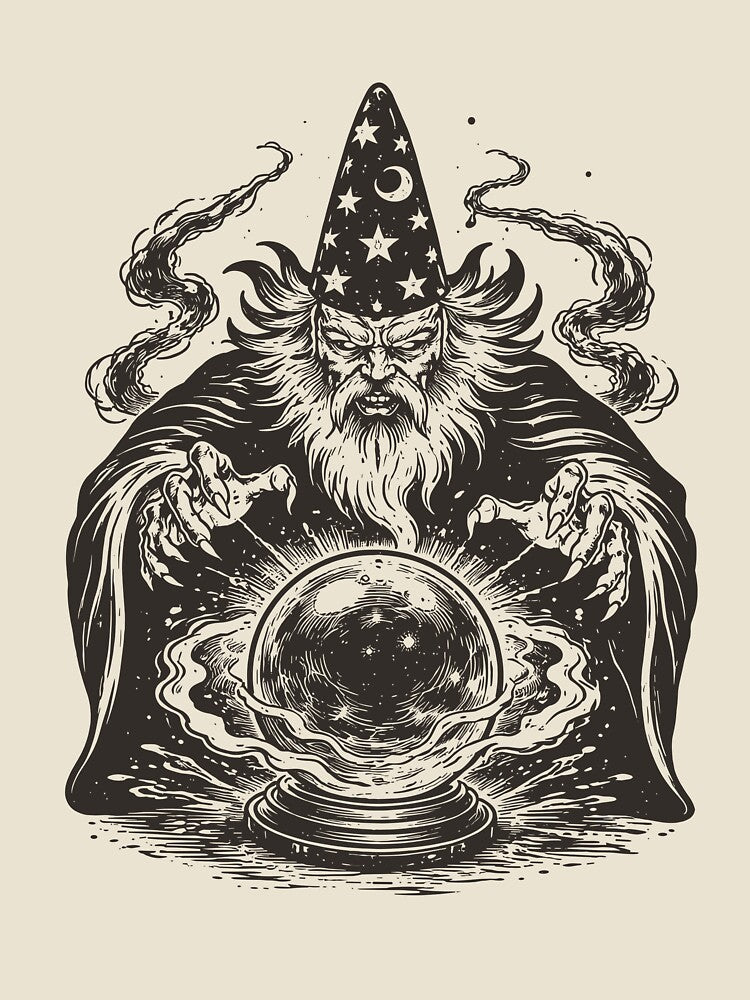 Mystic Wizard Fortune Teller and Crystal Ball by Matinez Pink