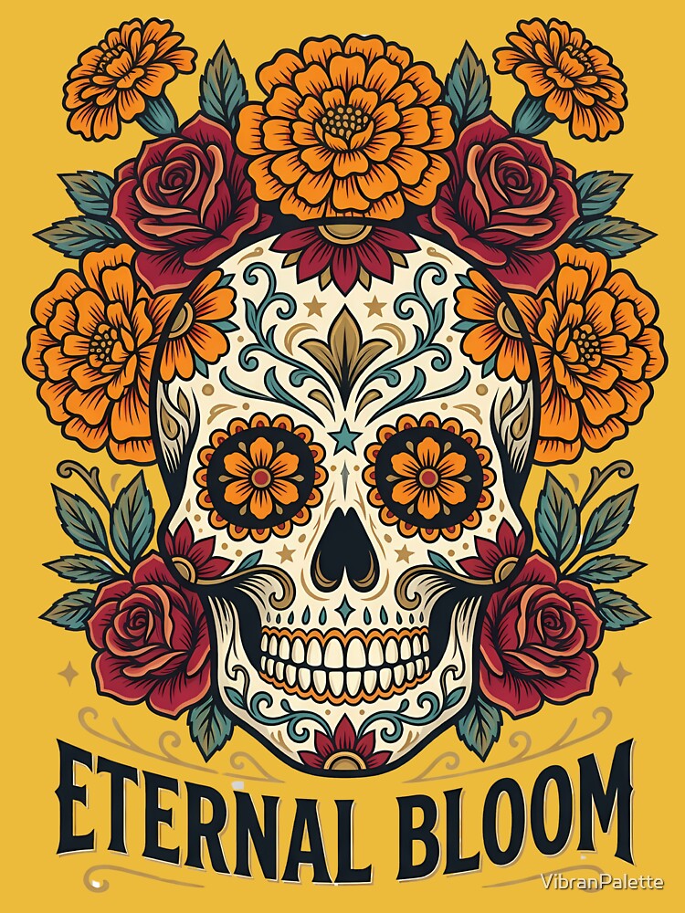 Floral Sugar Skull Day of the Dead - Colorful Skull - Fiesta Mexican Art by VibranPalette