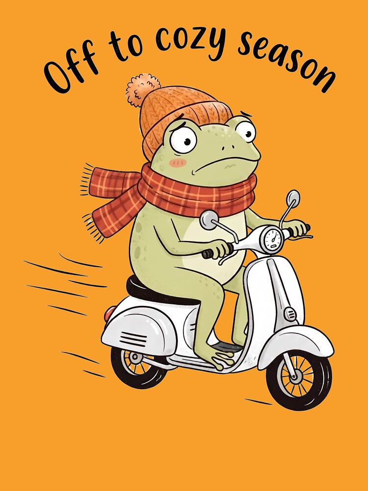 Off to Cozy Season Frog Riding Scooter Cute Autumn Frog Fall Aesthetic Cozy Fall Funny Frog by Yarsine