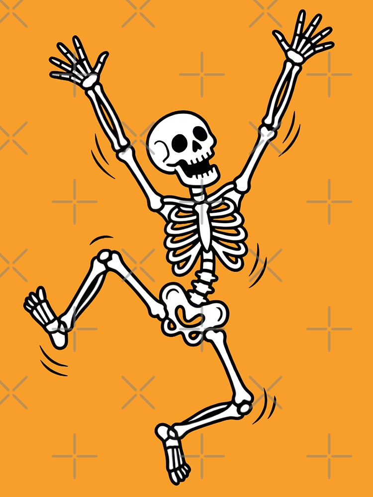 Dancing Skeleton Funny T-Shirt, Happy Skeleton Dance Meme, Spooky Cute Halloween Party Design by Raw Tigers