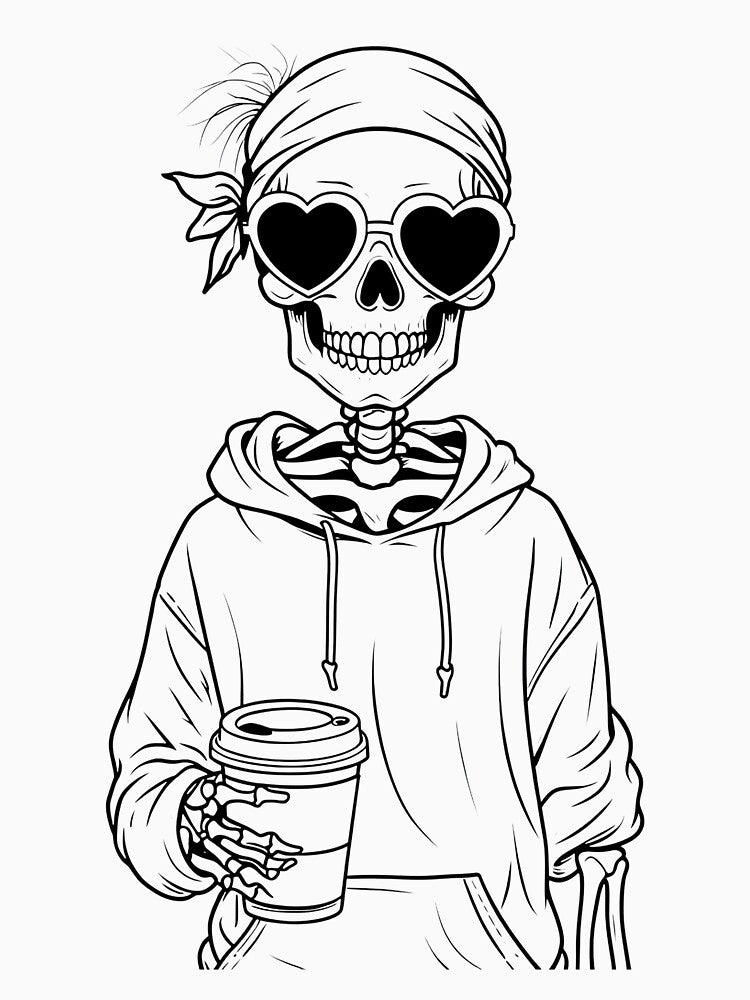 Coffee Loving Skeleton – Cute Skull Coffee Aesthetic Design by ThreadAuraES