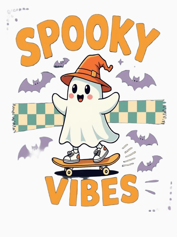 Cute Ghost Skater "Spooky Vibes" Halloween Graphic Design by ArtistryNetix