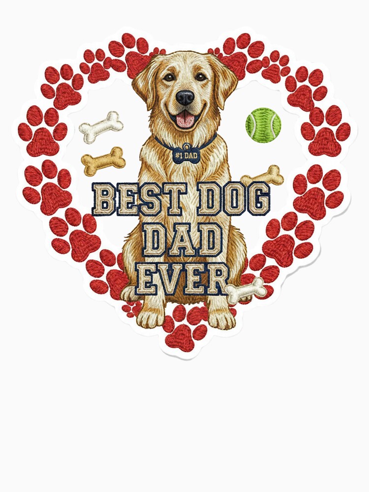 Best Dog Dad Ever Paw Print Heart Embroidered Style Tee Sticker by GeniePixel