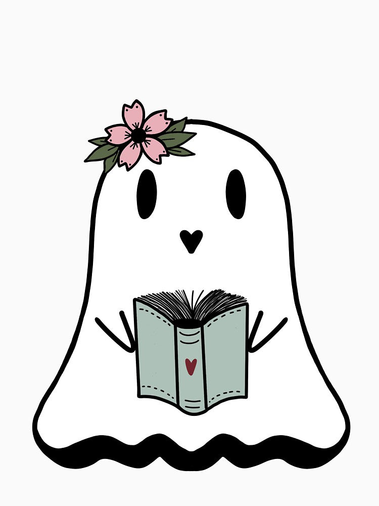Cute Ghost Reading Flower Spooky Season by jazzy-bee-art