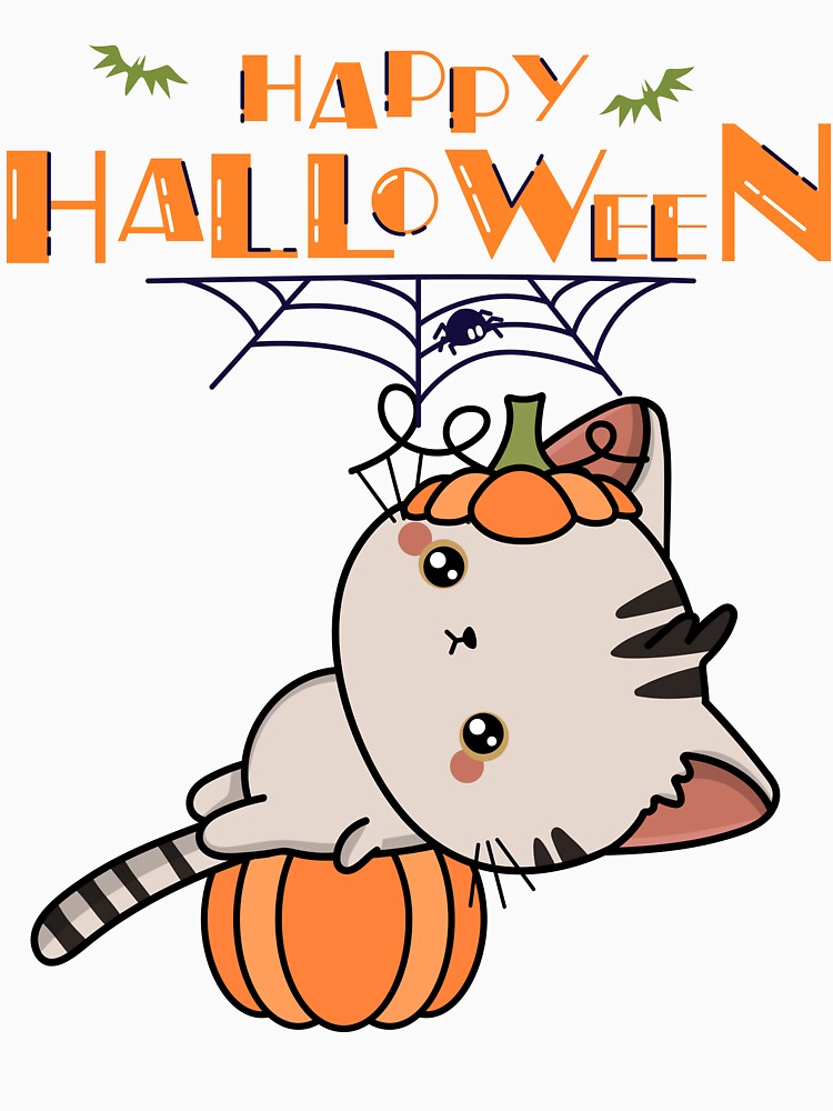 Cute Halloween Pumpkin Cat by     Sela Art