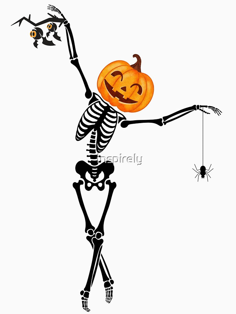 Halloween Pumpkin Dancing Skeleton by Inspirely