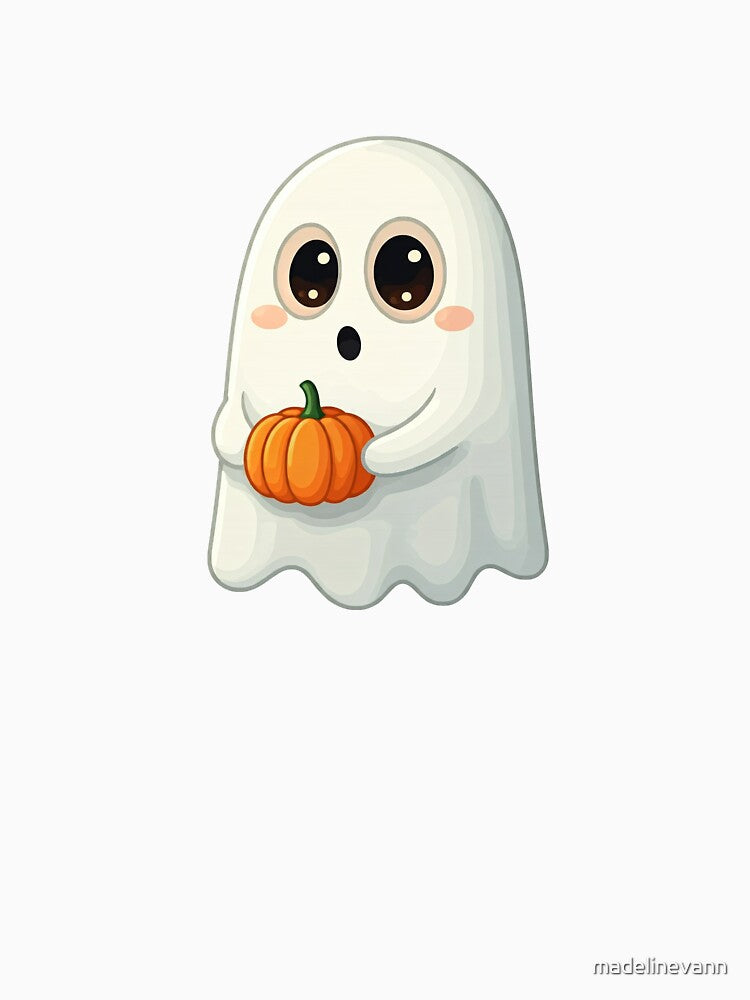 Cute Ghost Holding Tiny Pumpkin Halloween by madelinevann