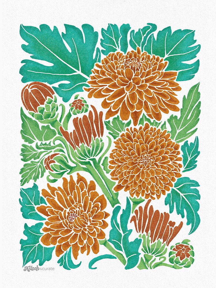 Dark Orange Mums - Fall Floral by KitschandCurate