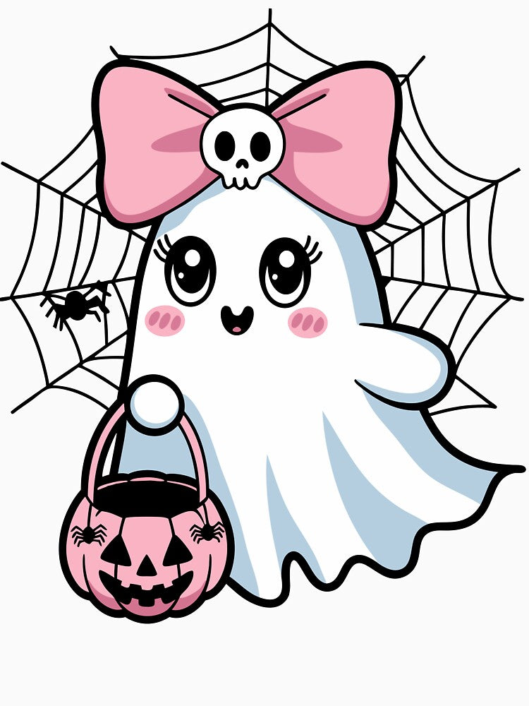 Cute Ghost with Pumpkin and Bow Cool Halloween by Oualid Art