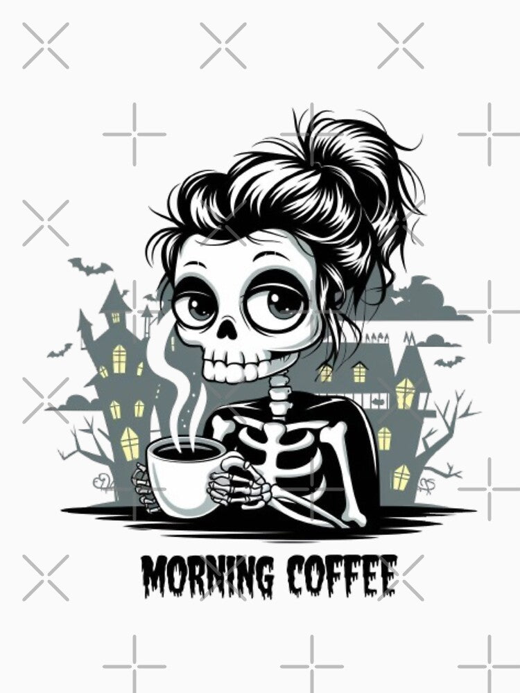Morning Coffee Skeleton - Cute Spooky Halloween Design by GemBob Creations