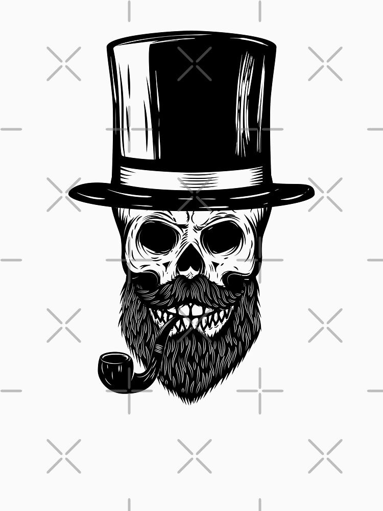Funny skull with beard, hat and pipe by uni