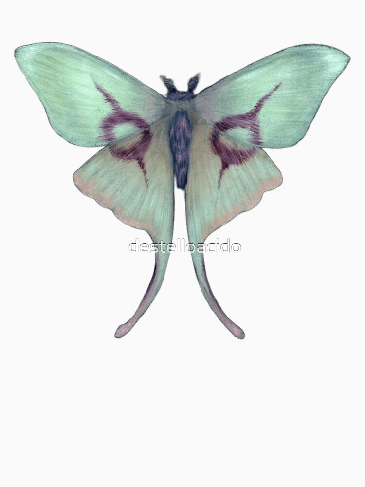 Pastel Luna Moth with Crimson Marks – Ethereal Gothic Butterfly by destelloacido