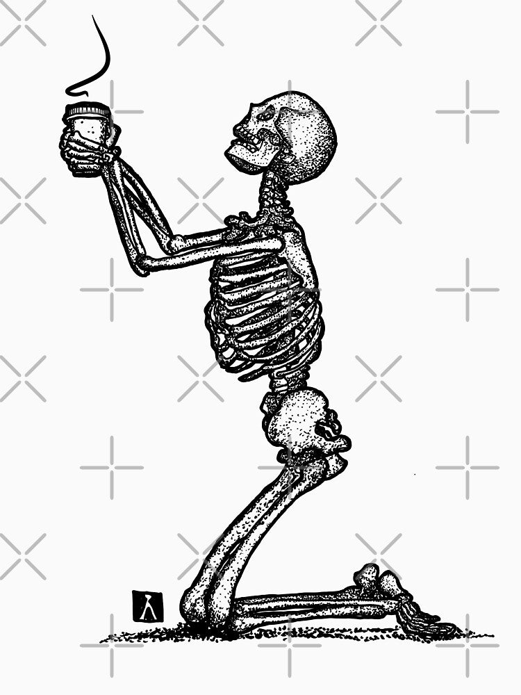 Skeleton Praying For Coffee by bellavanceink