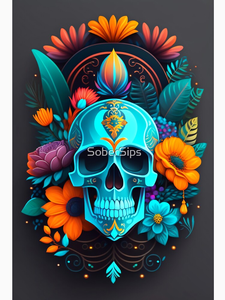 Enchanting Magical Sugar Skull - Vibrant Artistic Expression for Day of the Dead - Sober Sips by SoberSips