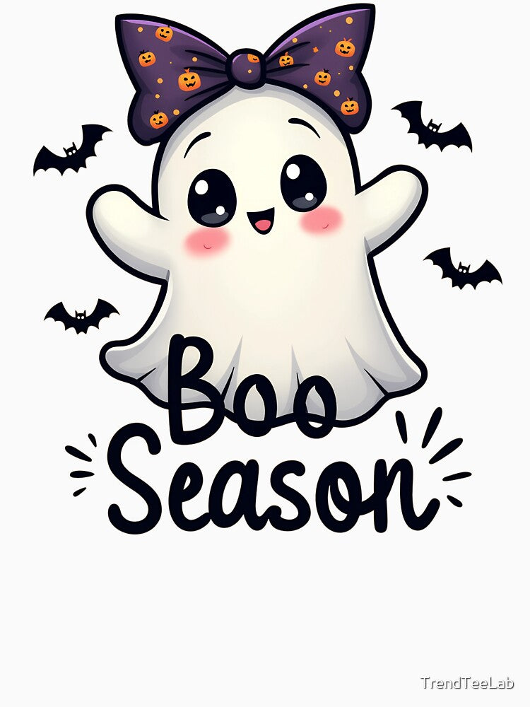Boo Season Cute Ghost Coquette Halloween Design by TrendTeeLab