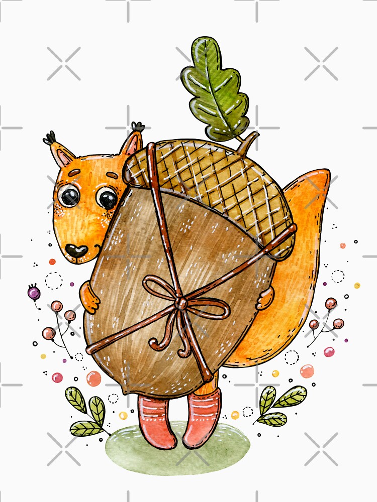 little gift illustration with squirrel and acorn by taniasamoshkina