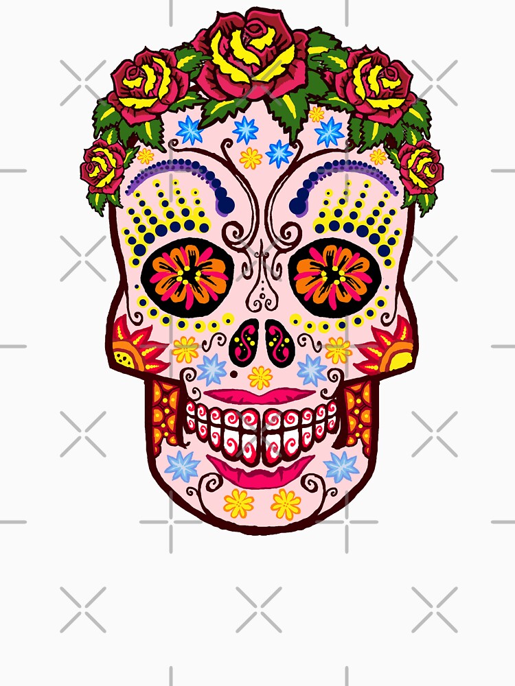 Red Floral Skull Mexican Sugar Skull by Digi Artworks Store