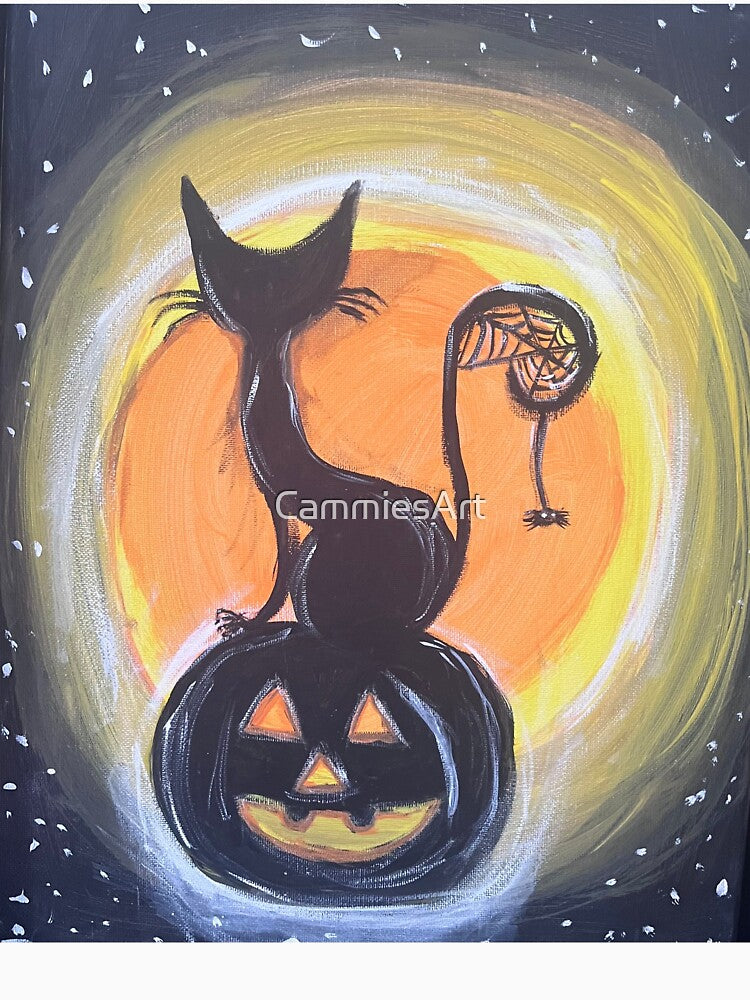 Black Cat and Full Moon by CammiesArt
