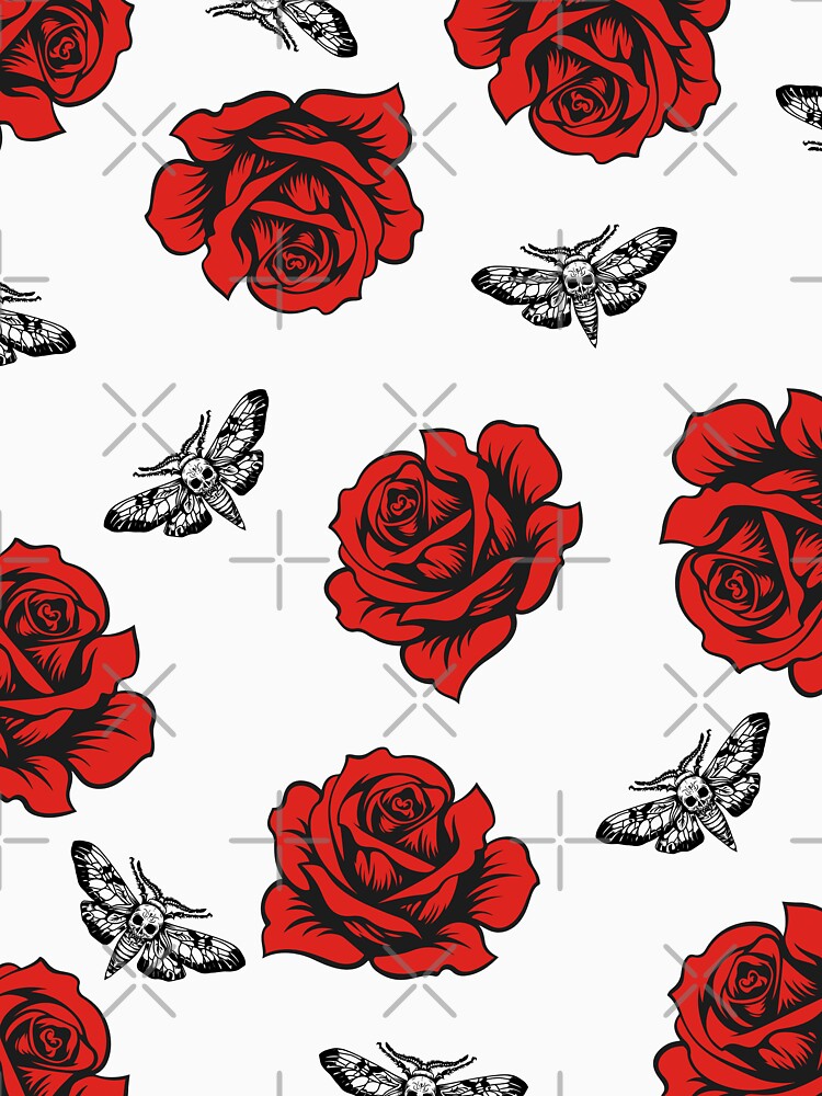 red roses and gothic moth pattern by CrimsonChords