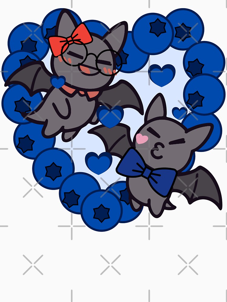 Cute Kawaii Bats in Blueberry Heart - Adorable Fruit Bats Duo by Kanniax