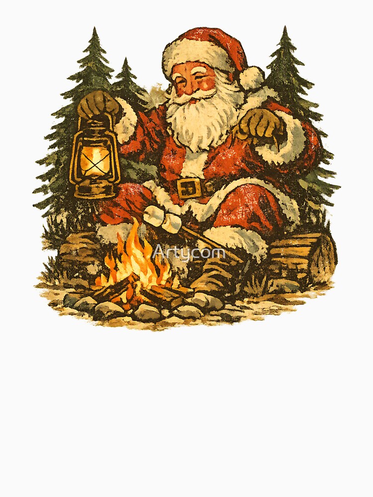 Vintage Santa Claus Campfire Retro 1970s Cozy Christmas Gift by Artycom