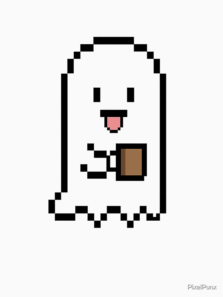 Happy Ghost With Coffee Pixel Art by PixelPunx