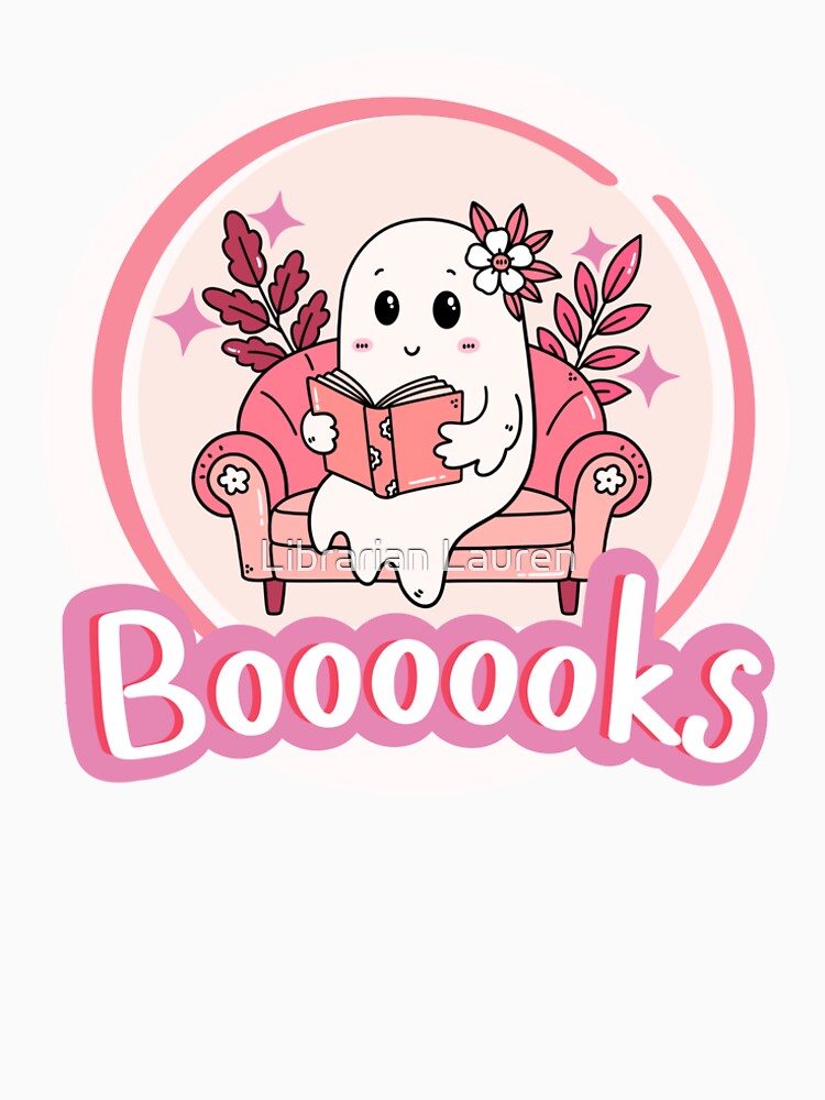 Boooooks Spooky Book Lovers gift girly ghost reading a book by Librarian Lauren
