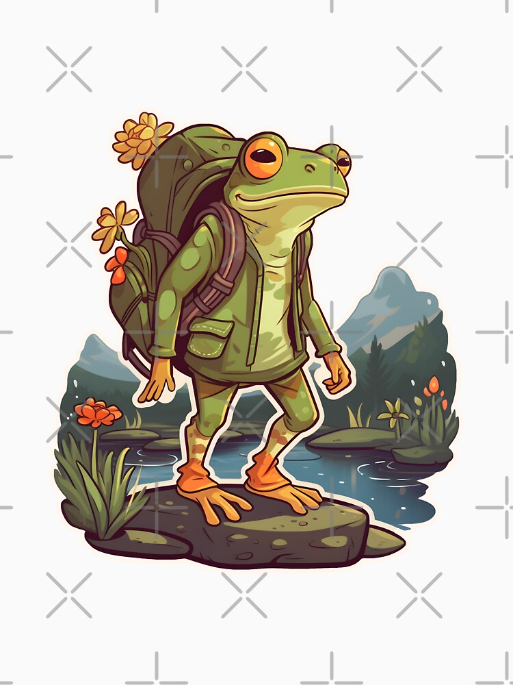 Frog traveler hiking with backpack by Anbe_design