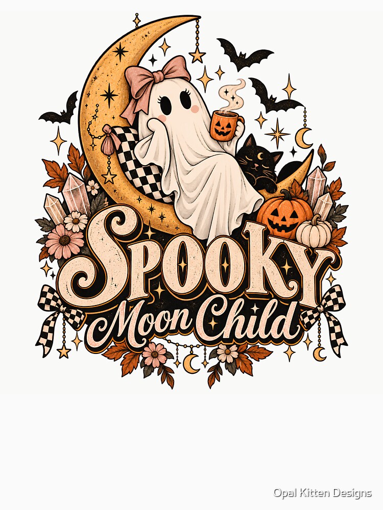 Coquette Ghost Crescent Moon Halloween by Opal Kitten Designs