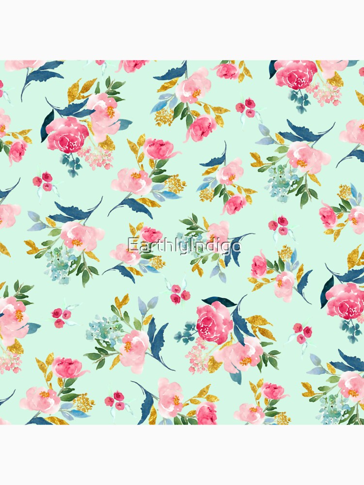 Teal and Pink Floral Pattern, Girly Roses Pattern, Floral Pink Carnations by EarthlyIndigo