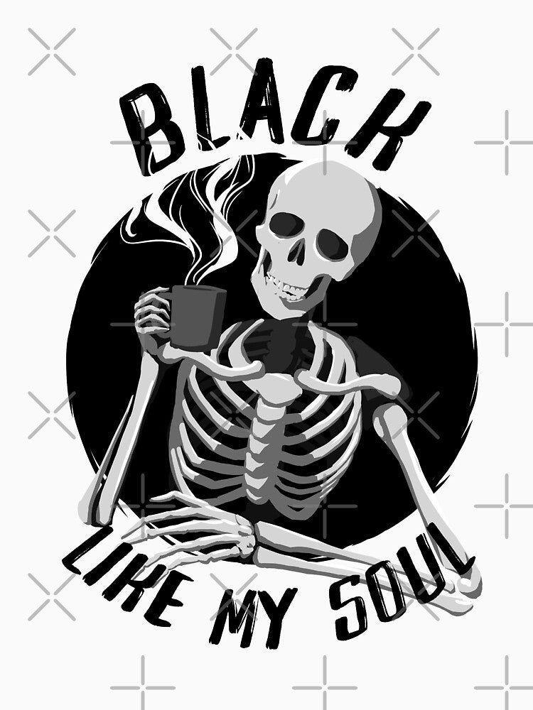 Skeleton Drinking Coffee - Black Like My Soul by Ric Gilar
