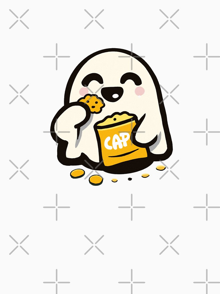 Cute Snack Ghost Eating Chips by OlhaDreamArt