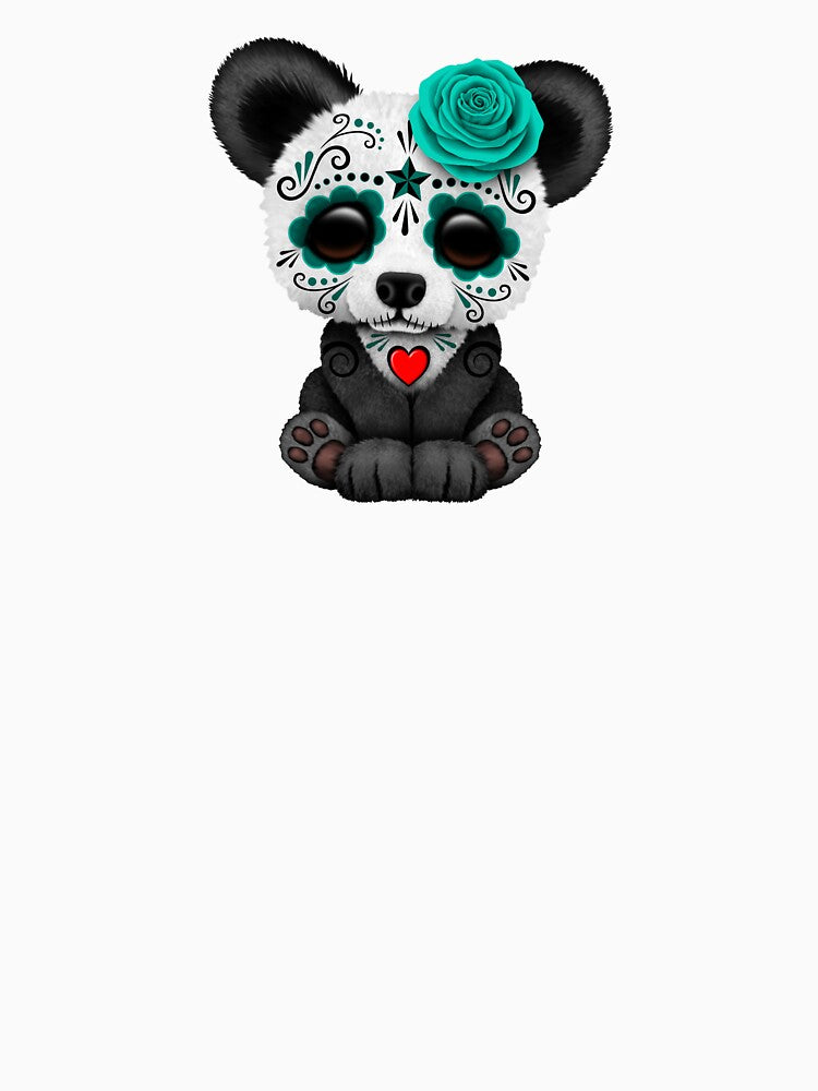 Teal Blue Day of the Dead Sugar Skull Panda by JeffBartels