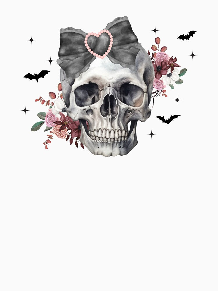 Gothic Romantic Skull with Flowers and Bow Halloween Design by FeminineFlex