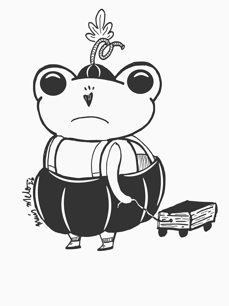 Sad Frog Halloween Pumpkin Costume - Fine Line Black and White Digital Art by ThaisMelo