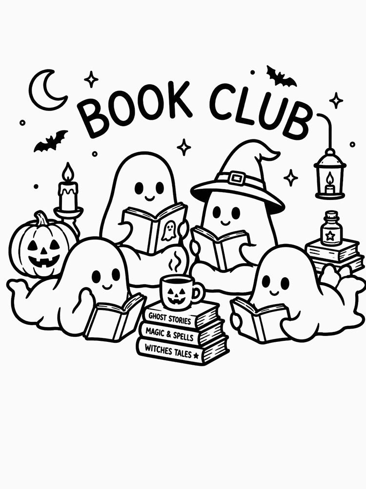 Ghost Book Club | Cute Halloween Reading Ghosts | Cozy Book Lover T-Shirt by Little Moments Co.