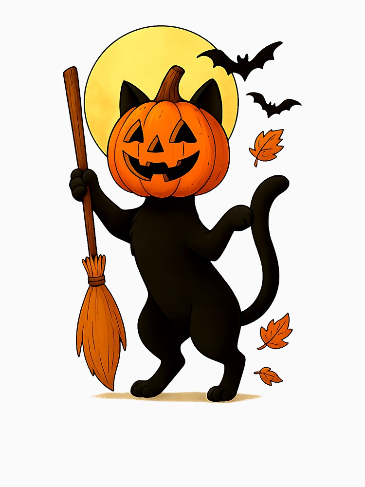 Black Cats with Pumpkin Moon Halloween by TalalosART