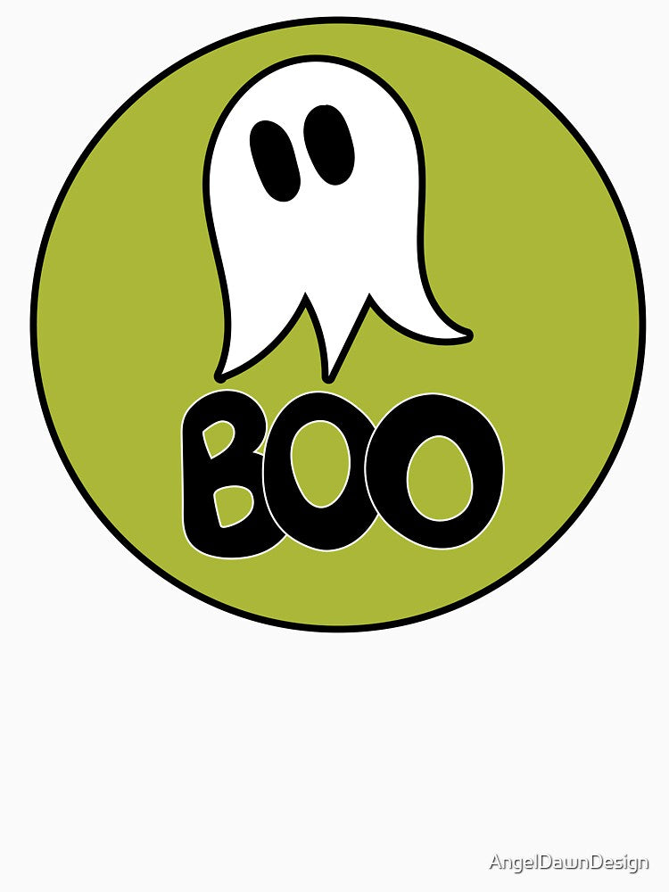 Cute ghost cartoon BOO text circle frame green by AngelDawnDesign